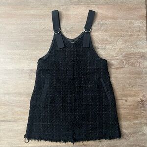 Zara Girls Black Tweed Woven Overall Jumper Dress with Pockets Size 7